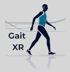GaitXR logo: a walking figure over motion lines